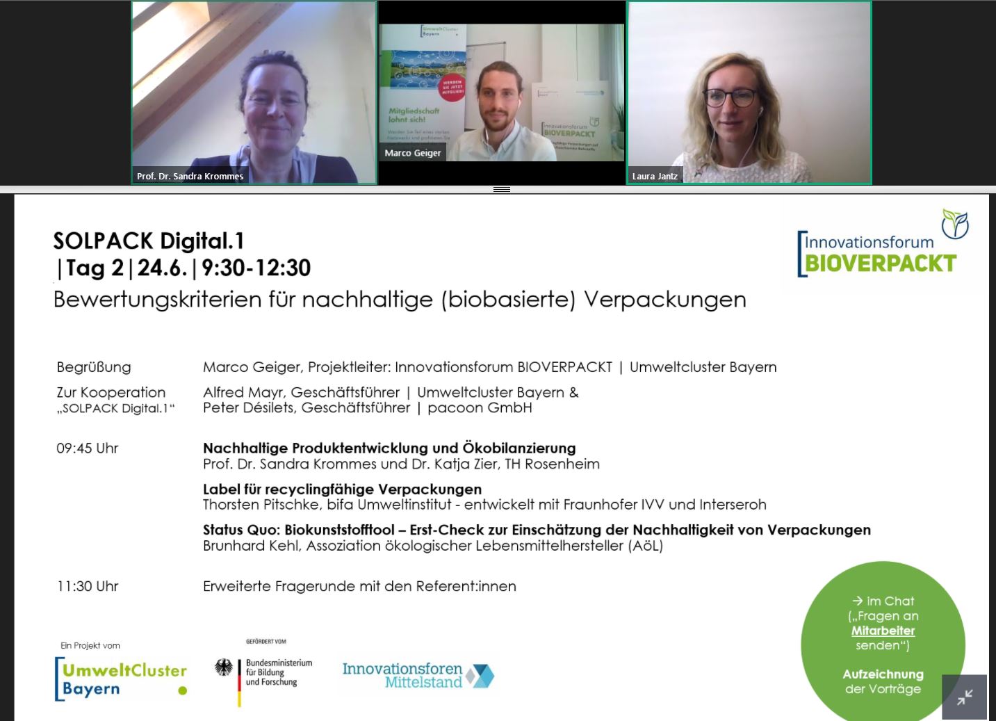 SOLPACK Digital.1 | 24.06.2020 | Tag 2 | Innovationsforum BIOVERPACKT (Umweltcluster Bayern) | "Bewertungskriterien für nachhaltige (biobasierte) Verpackungen"